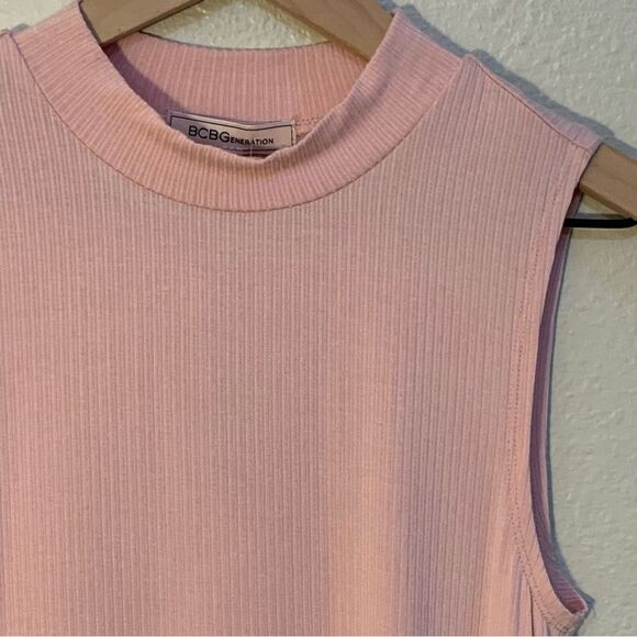 BCB GENERATION Sleeveless Mock Neck Top Women’s Medium Pink Ribbed Slinky. - Picture 3 of 10